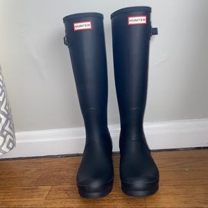 Matte black tall hunter boots